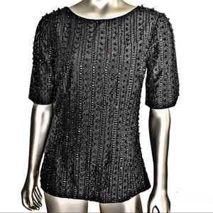 Vintage TRACY REESE Black Silk Beaded Top